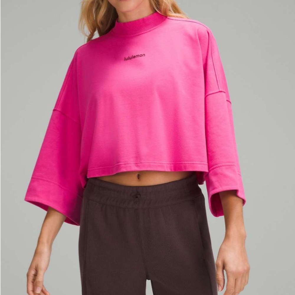 Rare lululemon heavyweight cotton cropped 3/4 sleeve shirt sonic pink XS Small M